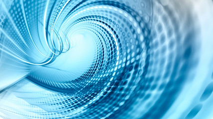 Abstract blue background element on white. Fractal graphics. Three-dimensional composition of glowing lines and mosaic halftone effects. Wide format high resolution image.