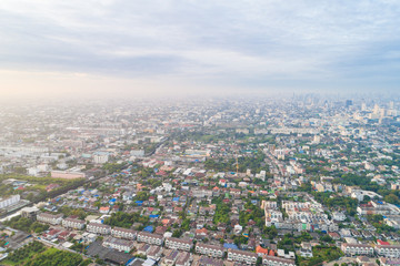 Urban building of Bangkok skyline morning sun rise