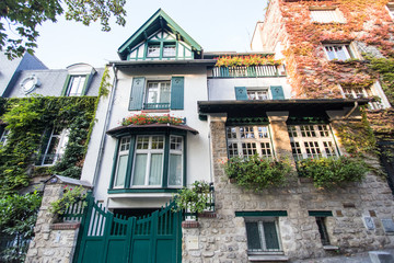 Montmartre streets in Paris, France, Europe. Cozy cityscape of architecture and landmarks. Travel sightseeng concept