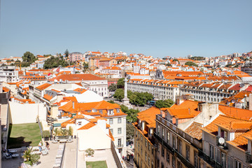 Cityscape view on the old town with Rossio square during the sunny day in Lisbon city, Portugal