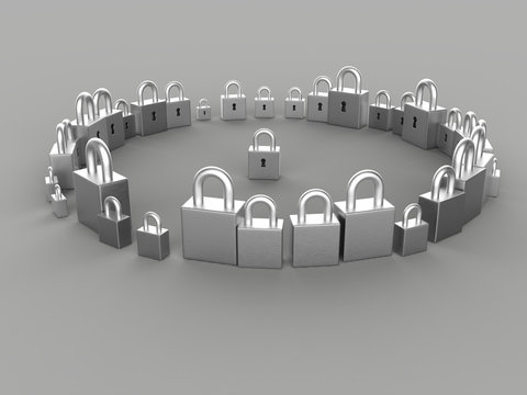 locks in a circle 3d rendering.