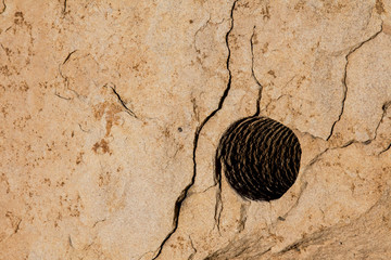 Blasting hole in sandstone rock