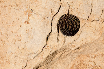 Blasting hole in sandstone rock