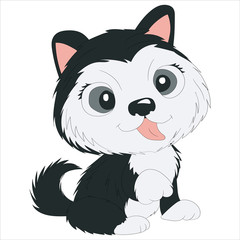 husky puppy. Cartoon cute husky dog