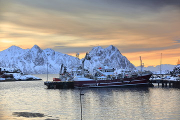 SE.-wards view-sunrise over Svolvaer fishing port-Litlmolla island in background. Lofoten-Nordland-Norway.0613