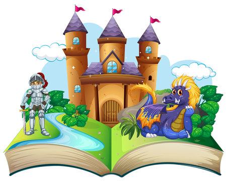 Storybook with knight and dragon