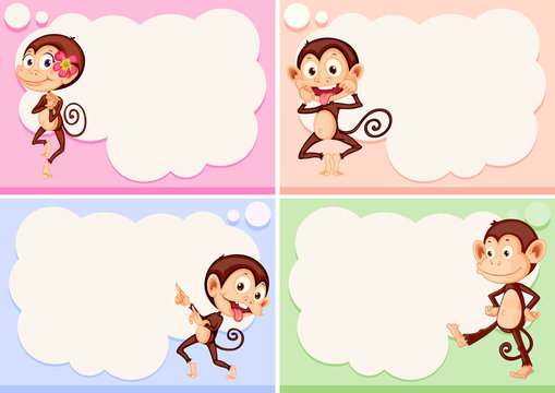 Four border templates with cute monkeys