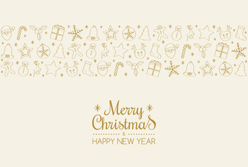 Christmas decoration with golden  hand drawn decoration. Vector.