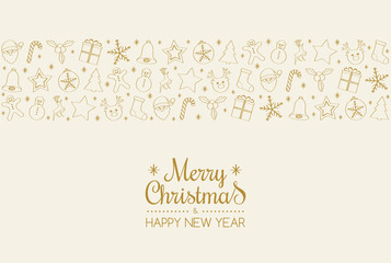 Christmas decoration with golden  hand drawn decoration. Vector.