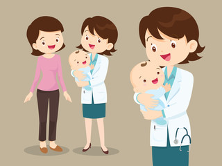 Woman Doctor and baby with mom