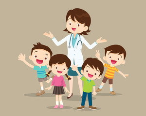 woman doctor with kids happy