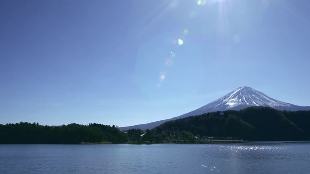 河口湖から望む青空と富士山