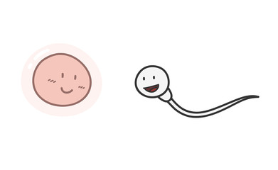 Sperm and Ovum Cartoon, a hand drawn vector cartoon illustration of a sperm and an ovum.