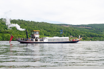 The Steam Yacht Gondola sailing on Coniston Water in the Englaish Lake District