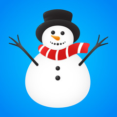 Funny Snowman on blue background. Vector.
