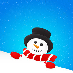 Christmas background with cute Snowman and snowflakes. Vector.