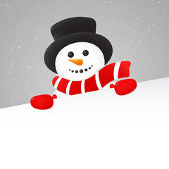 Christmas background with cute Snowman and snowflakes. Vector.