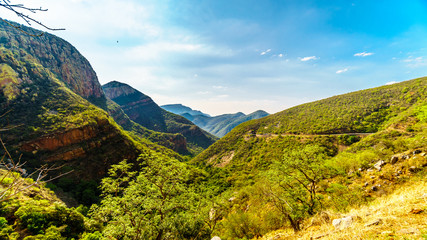 View of the Valley of the Elephant from Abel Erasmus Pass with the J.G Strijdom tunnel in the distant in Limpopo Province in the northern part of South Africa