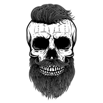 Bearded skull. Design element for poster, emblem, t shirt. Vector illustration