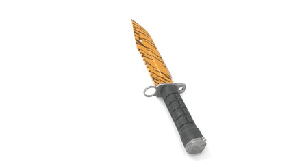 3D rendering - closeup orange striped gut knife isolated on white background.