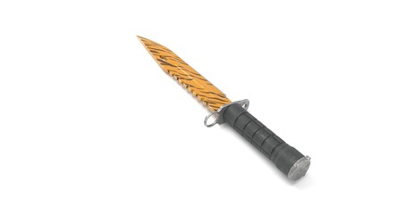 3D rendering - closeup orange striped gut knife isolated on white background.