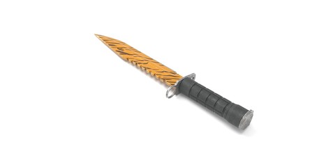 3D rendering - closeup orange striped gut knife isolated on white background.