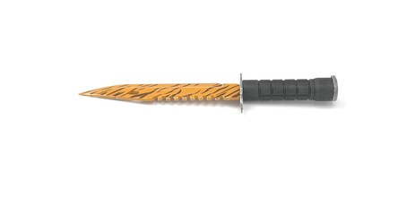 3D rendering - closeup orange striped gut knife isolated on white background.