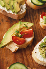 Variety of healthy vegetarian sandwiches