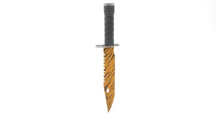 3D rendering - closeup orange striped gut knife isolated on white background.