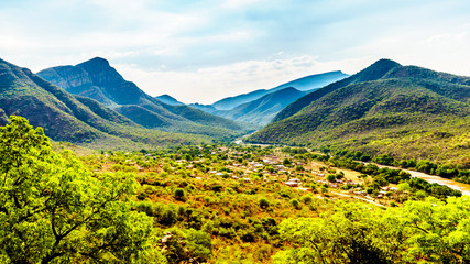 View of the Valley of the Elephant with the village of Twenyane along the Olifant River in Mpumalanga Province in northern South Africa