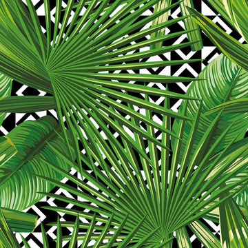 Leaves seamless geometric background