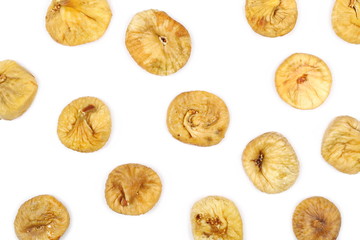 Dry figs isolated on white background, top view