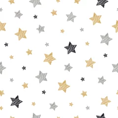 Behang Kerst sterren naadloze patroon Krabbel tekening witte geïsoleerde achtergrond © Pixasquare