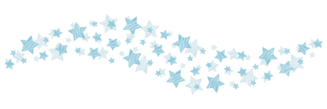Swirl of Christmas scribbles ice blue stars on white background