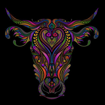 Beautiful color vector cow from a variety of patterns