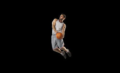 one basketball player jump isolation