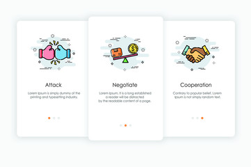 Onboarding screens design in business concept. Modern and simplified vector illustration, Template for mobile apps.