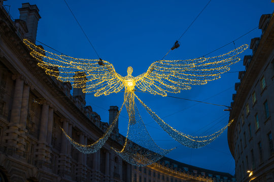 Christmas decorations on Regent Street in Central London, UK