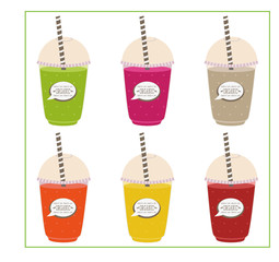 set of smoothie colored.  with logo and label smoothie organic bar  