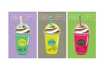 set of bottles frappe coffee with tube