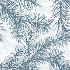 Blue fir branches seamless pattern.