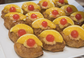 Selction of sweet pastries at a restaurant buffet