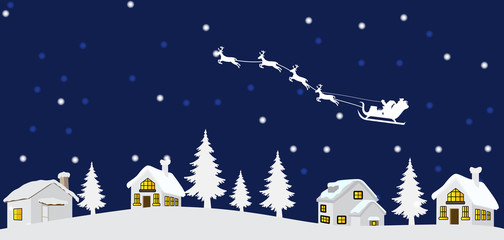 Chrismas night with chrismas tree and santa claus and reindeers and home