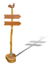 Empty wooden arrow sign post or road signpost isolated over white