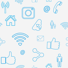 vector seamless pattern with social media and technology icons