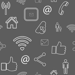 Seamless pattern with line social media icons - vector backgroundv