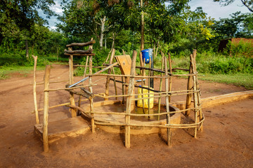 A water well in Uganda
A water well is an excavation or structure created in the ground by digging, driving, boring, or drilling to access groundwater in underground aquifers.