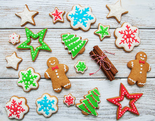 Christmas ginger and honey colorful cookies