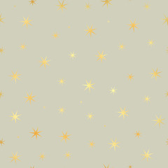 Abstract white modern seamless pattern with gold stars. Vector illustration.Shiny background. Texture of gold foil.