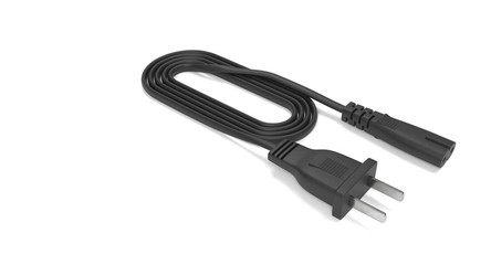 3D rendering - power cable with iec-c7 connector isolated on white background.